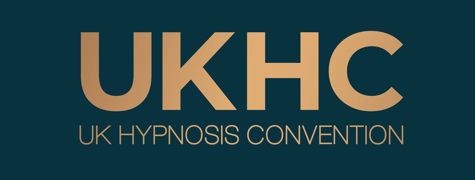 The UK Hypnosis Convention Logo which is written in gold text on a dark green background.